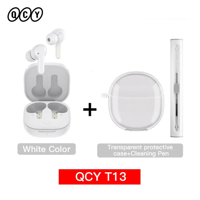 QCY T13 Wireless Headphones 7.2mm Drivers TWS Bluetooth 5.1 Earphones 40H Long Playtime Fast Charge 4 Mic ENC HD Call Earbuds