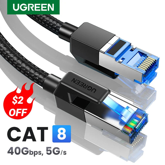 UGREEN CAT8 Ethernet Cable 40Gbps 2000MHz CAT 8 Networking Cotton Braided Internet Lan Cord for Laptops PS 4 Router RJ45 Cable