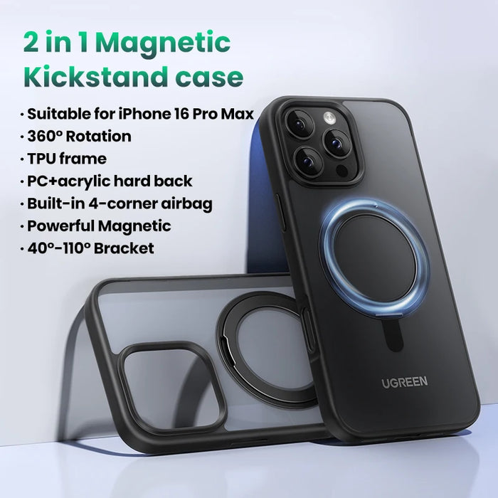 UGREEN សម្រាប់ iPhone 16 Pro Max 360° Magnetic Stand Cases Cover for iPhone 16pro for Magsafe Rotatable Magnet Kickstand Case