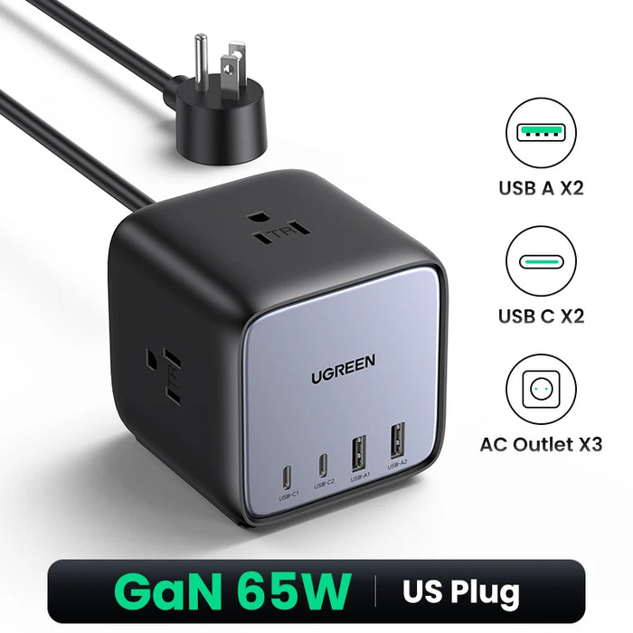 UGREEN 65W GaN Charger Desktop Charger Power Strip Charging Station Fast Charging For Laptop Macbook iPhone 14 13 Phone Charger