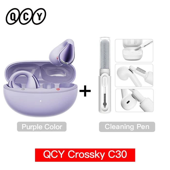 QCY Crossky C30 Ear Clip Earphones Bluetooth 5.4 Wireless Open Ear Sports TWS Earbuds Dual-Connection Headphones