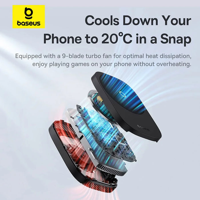 Baseus Phone Cooler Support Magnetic 15W Wireless Charging for iPhone 16 Pro Gaming Radiator with Mobile Phone Stand Cooling Fan