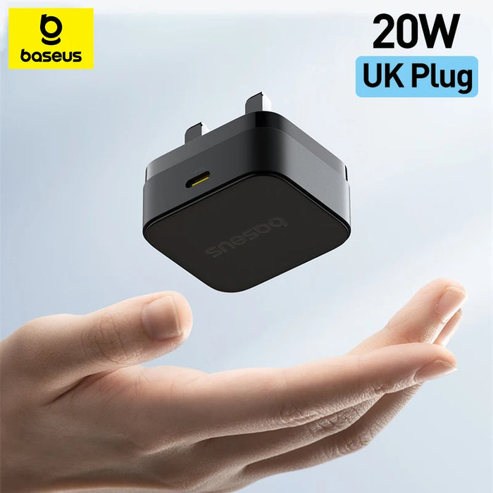 【UK Plug】Baseus 20W PD Charger Fast Charger for iPhone Samsung Xiaomi Travel Mini Charger USB C Charger for iPad Airpods