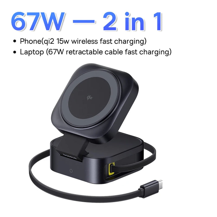 Baseus Qi2 15W Magnetic Wireless Charger 67W 2-in-1 Phone Laptop Fast Charging Dock Station For Macbook iPhone 16 14 15 Samsung