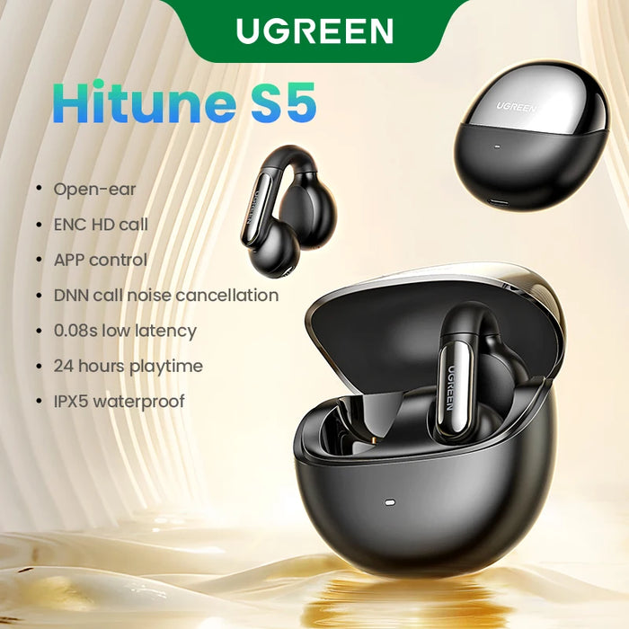 UGREEN HiTune S5 TWS Open Ear Clip Wireless Earbuds Bluetooth Sports Earphones កាសស្តាប់ត្រចៀកក្នុងមីក្រូហ្វូនដែលមានត្រចៀក និងទំពក់ត្រចៀក