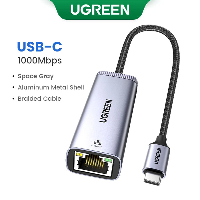 UGREEN USB C Ethernet Adapter 1000/100Mbps USB Lan RJ45 Thunderbolt 3 សម្រាប់ Laptop Macbook Samsung iPad USB Ethernet Network Card