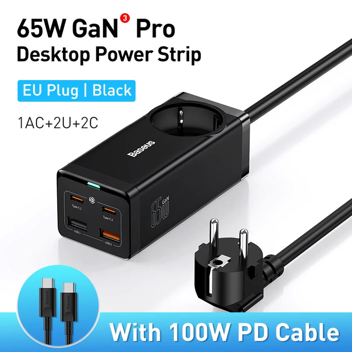 Baseus 100W GaN3 Pro Desktop Charger Power Strip Charging Station Fast Charger For iPhone 16 15 14 Pro Max Xiaomi Samsung Laptop