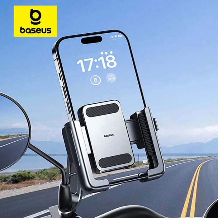 Baseus Universal Motorcycle Rearview Mirror Phone Mount Motorbike Holder Anti-Shake 360° Fits for 5.7"-7.2" for iPhone/Samsung