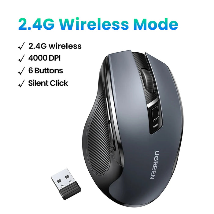 【NEW】UGREEN Mouse Wireless Ergonomic Mouse 4000 DPI Silent 6 Buttons For MacBook Tablet Laptop Mute Mice Quiet 2.4G Mouse 4000DPI 2.4G Black CHINA