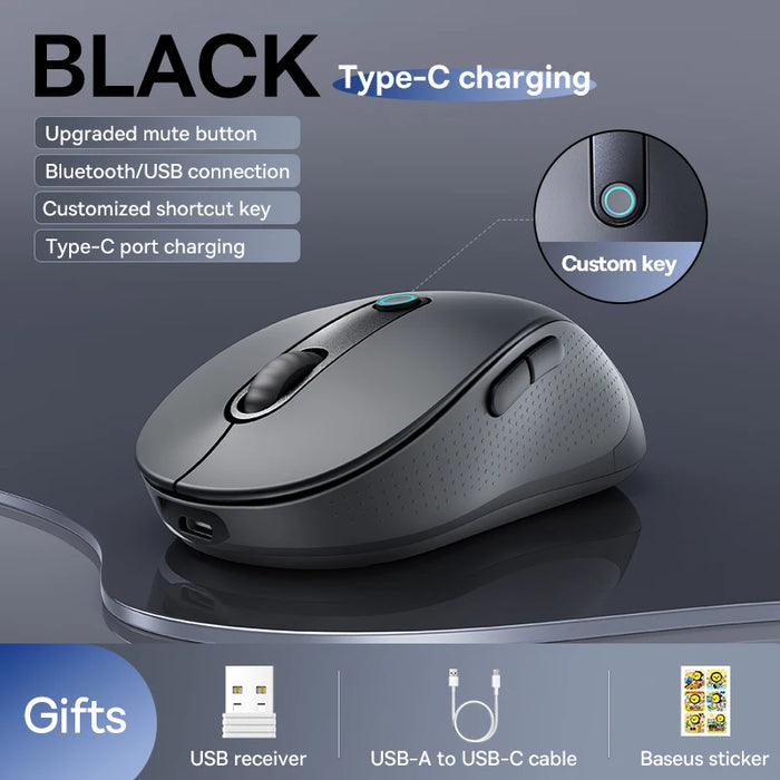 【New Upgrade】Baseus Rechargeable Wireless Mouse Type-C Charging Bluetooth 5.2 4000 DPI Computer Laptop Mute Mice Ergonomic Mouse