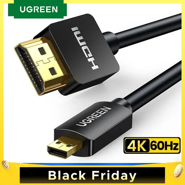 UGREEN Micro HDMI-Compatible 4K/60Hz Effect 3D Micro HD to HD Cable Male to Male សម្រាប់ GoPro Sony Projector HDMI-Compatible Micro