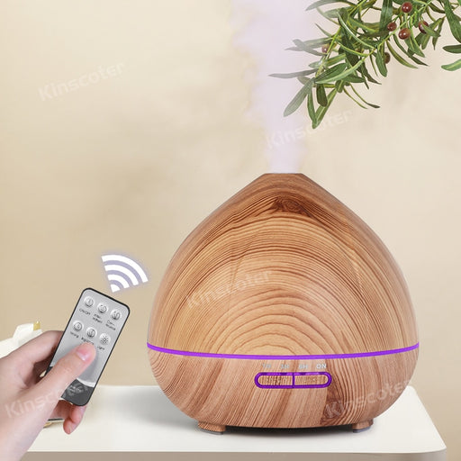 Aroma Essential Oil Diffuser 400ml Wood Grain Ultrasonic Cool Mist Whisper-Quiet Humidifier with Remote Control Light Wood Grain