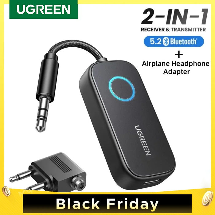 UGREEN Airplane Bluetooth Transmitter Receiver 2-in-1 Wireless Bluetooth Adapter-Use with Any 3.5MM Jack on Flight, TV