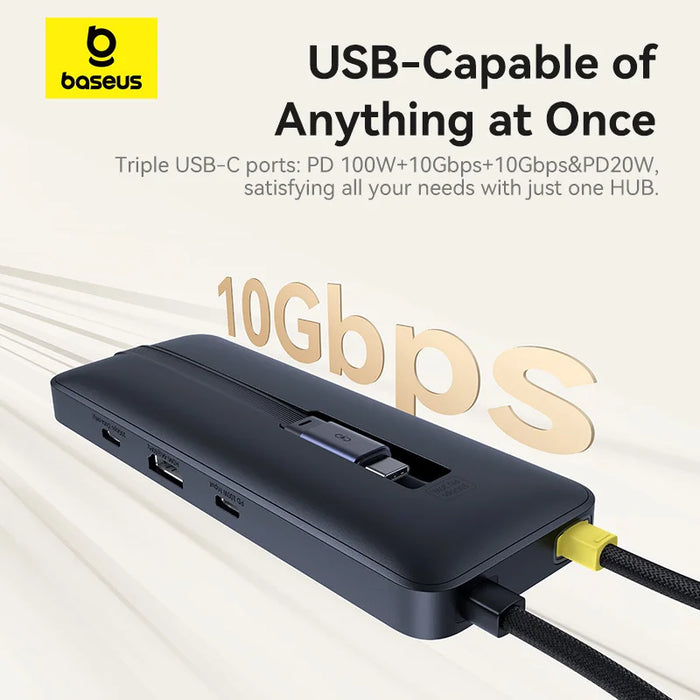 Baseus USB Hub for HDMI 4K@60Hz USB 3.1 10Gbps Hub 100W+20W Dual Fast Charging Cable Docking Station for MacBook Air PC USB Hub