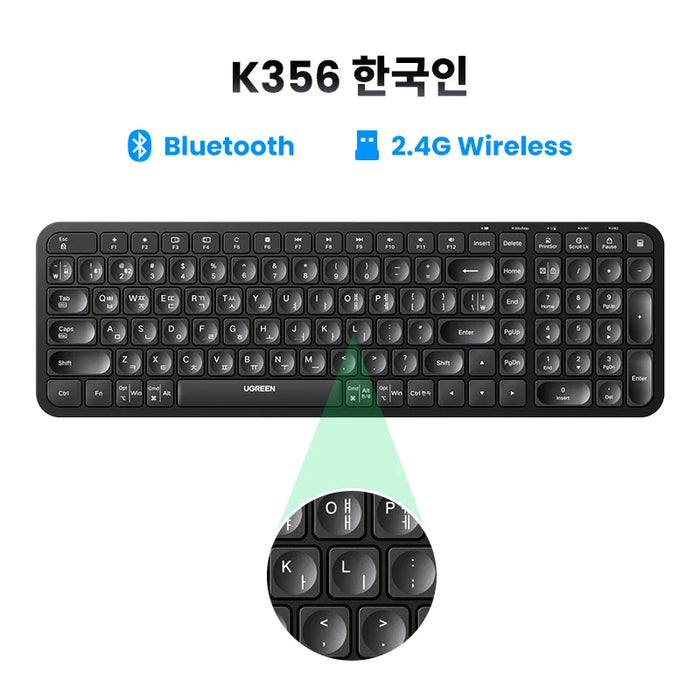 UGREEN Keyboard Wireless Bluetooth & 2.4GHz Russian/Korean/English Keycaps for Laptop MacBook iPad PC Tablet Bluetooth Keyboard