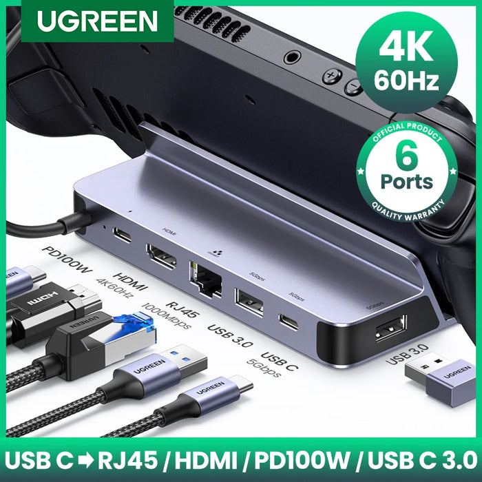 UGREEN USB C Docking Station for Steam Deck to HDMI 4K60Hz RJ45 PD100W Dock for Asus ROG Ally Nintendo Switch MacBook PC USB HUB