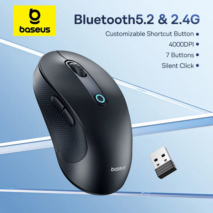 Baseus F02 Wireless Mouse Bluetooth 5.2 2.4G 4000DPI Ergonomic 7 Mute Buttons Mice for iPad MacBook Tablet Laptop Computer Mouse