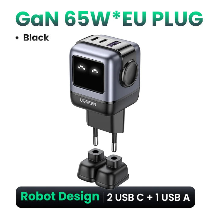 UGREEN 65W GaN Charger Robot Design Quick Charge 4.0 3.0 PPS For Macbook Laptop Tablet iPhone 16 15 14 Pro PD Fast USB Charger