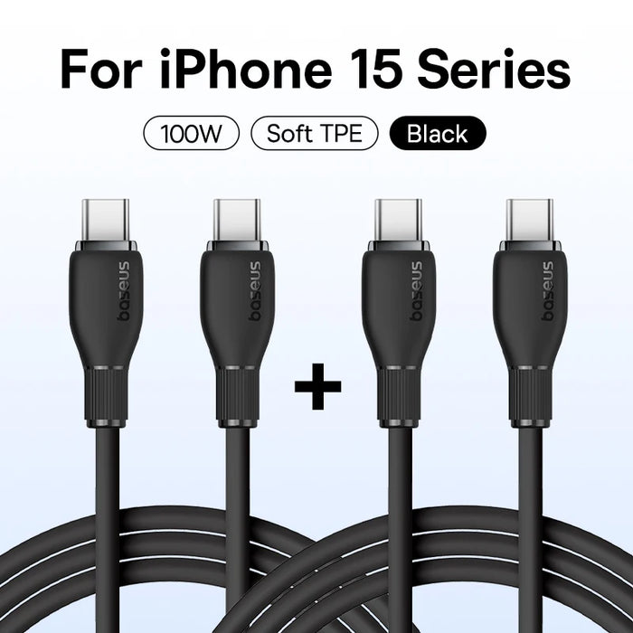 Baseus 100W USB C Cable For iPhone 16 15 Fast Charging Cable For Samsung Xiaomi Huawei Macbook Data Wire Charging Cable Soft TPE