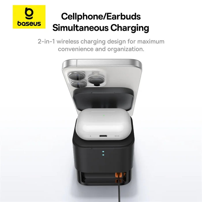 Baseus 2 in 1 25W Magnetic Wireless Charger Stand 15W Fast Wireless Charging Desktop Dock Station For iPhone16 15 14 13 Airpod