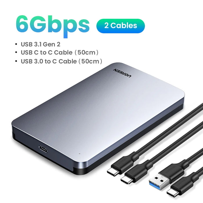 UGREEN HDD Case 2.5 6Gbps SATA to USB C 3.1 Gen 2 External Hard Drive Box Aluminum Case HD For Sata Hard Disk SSD HDD Enclosure