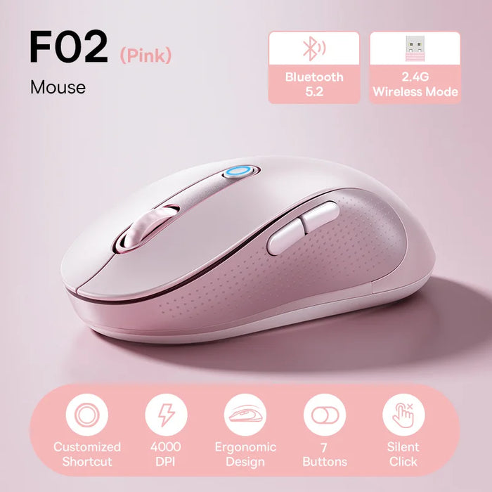 Baseus F02 Wireless Mouse Bluetooth 5.2 2.4G 4000DPI Ergonomic 7 Mute Buttons Mice for iPad MacBook Tablet Laptop Computer Mouse