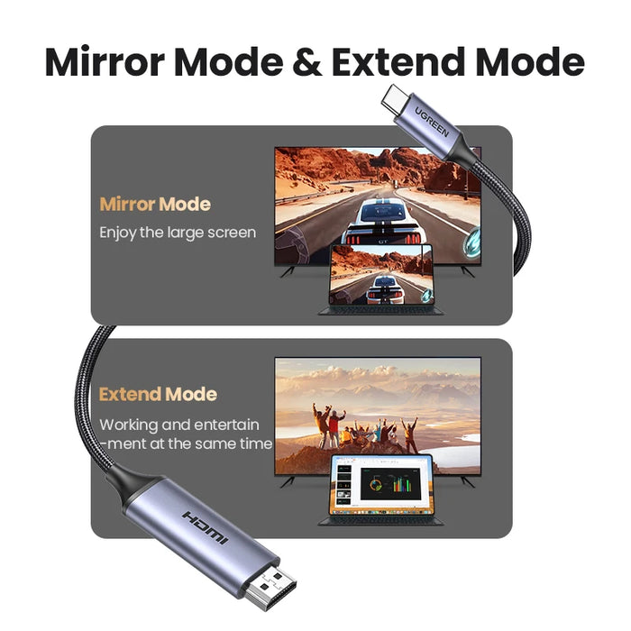 UGREEN USB C ទៅ 4K 8K HDMI-ខ្សែដែលត្រូវគ្នានឹង HDMI 8K/60Hz 4K/120Hz សម្រាប់ MacBook Pro iMac iPad Pro សម្រាប់ Samsung Galaxy USB C ទៅ HDMI 2.1