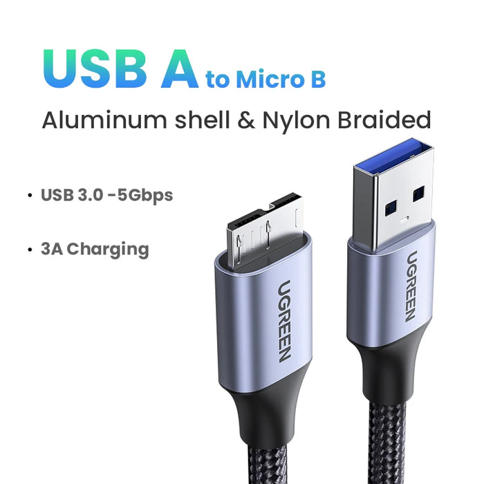 UGREEN Micro B Cable USB 3.0 3A Fast Charging 5Gbps Data Cable External HDD Cable USB Cord for Samsung Hard Disk SSD Sata Cable