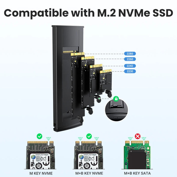 UGREEN M2 SSD Case M.2 NVMe PCIe 10Gbps USB C 3.2 Gen2  SSD Enclosure Tool-Free External  SSD Adapter Supports M and B&M Keys