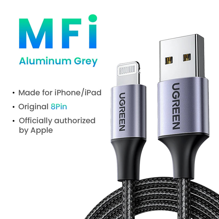 UGREEN MFi USB Cable for iPhone 14 13 12 Pro Max 2.4A Fast Charging Lightning Cable for iPad Mini Phone Data Cable