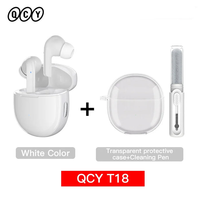 QCY T18 Wireless Earphones Bluetooth 5.2 Earbuds QCC3040 aptX Voice 32kHz 4 Mic CVC HD Call Headphones Dual-device Connection