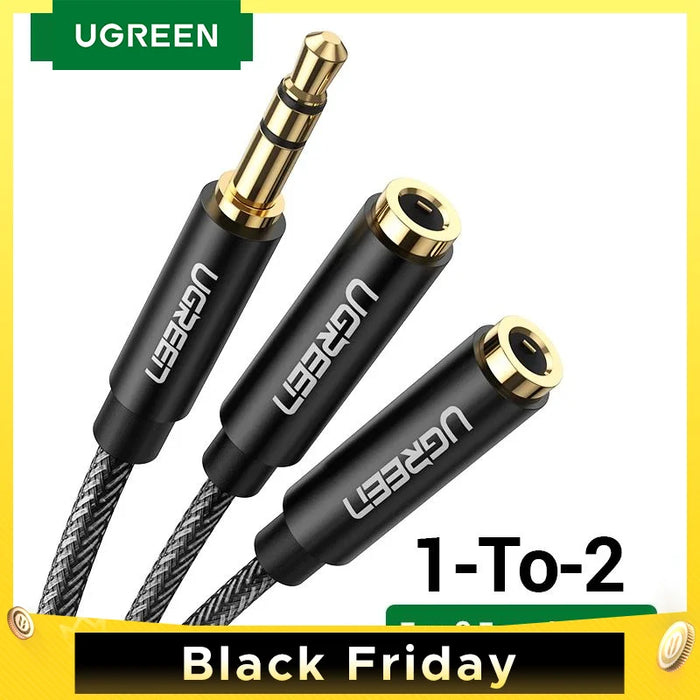 UGREEN Headphone Splitter Cable 3.5mm Y Audio Jack Splitter Extension Extension AUX Cable 3.5mm Male to 2 Port 3.5 mm Female Adapter