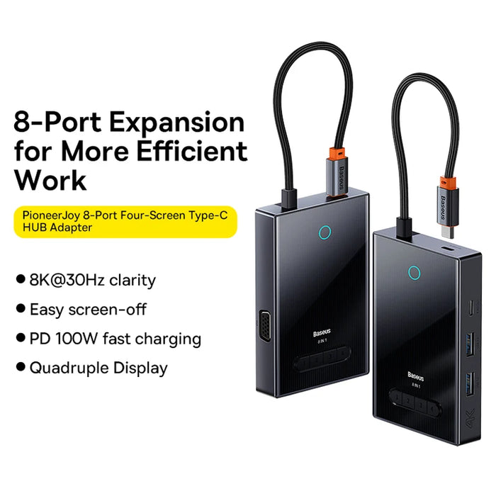 Baseus Dual HDMI USB HUB DP 8K 30Hz HDMI Adapter 8 in 1 Splitter USB A 3.0 PD 100W VGA Dock for MacBook Pro Air M2 M1 USB C HUB