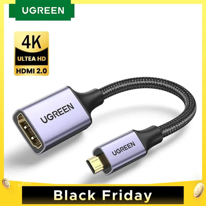 UGREEN Micro HDMI-Compatible to HDMI-Compatible Adapter 4K/60Hz 3D for GoPro Hero 7 Raspberry Pi 4 Sony Nikon Braided Cable 4K