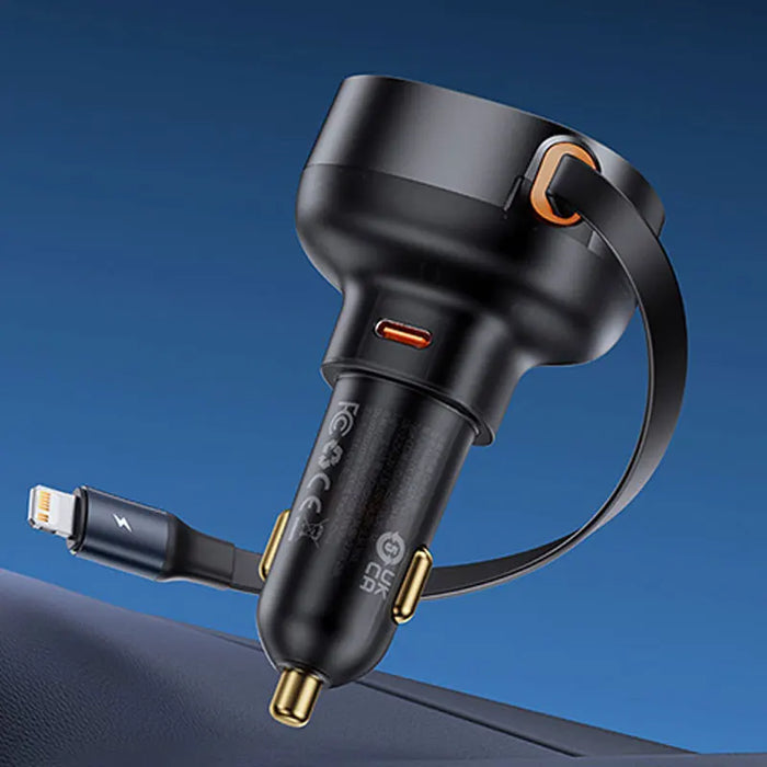 Baseus 60W Car Charger 2 in 1 Retractable Cable SCP 25W QC PD 30W Fast Car Phone Charger For iPad iPhone 16 15 14 13 Pro Samsung