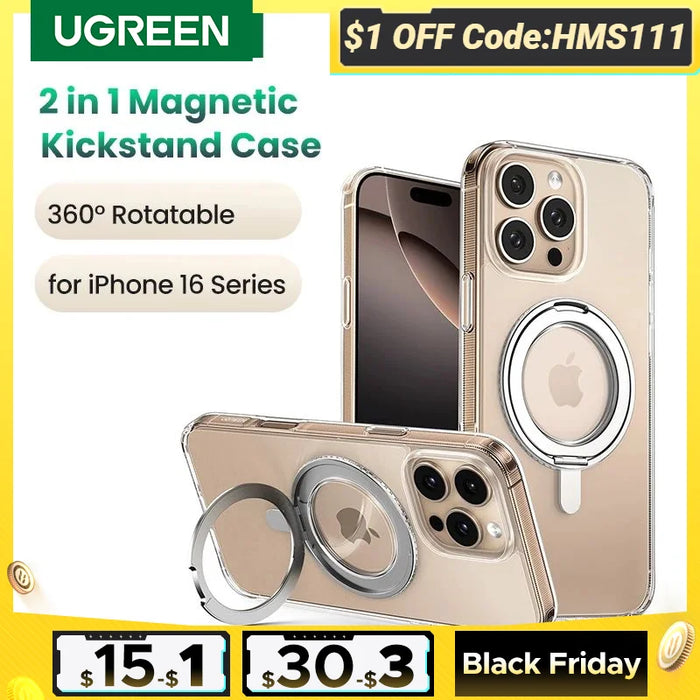 UGREEN សម្រាប់ iPhone 16 Pro Max 360° Magnetic Stand Cases Cover for iPhone 16pro for Magsafe Rotatable Magnet Kickstand Case