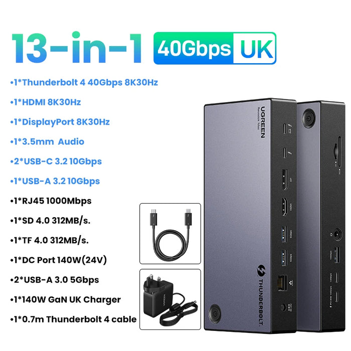 UGREEN Thunderbolt4 Docking Station 13-in-1 40Gbps Triple 4K 60Hz Single 8K 30Hz ជាមួយ HDMI DP RJ45 SD&amp;TF 4.0 សម្រាប់ MacBook Laptop