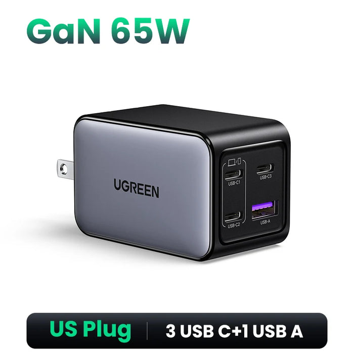 UGREEN 65W GaN Charger Quick Charge 4.0 3.0 PPS PD 3.0 Fast Charger 3 USB C For Macbook Air Laptops Tablets iPhone 16 15 14 Pro