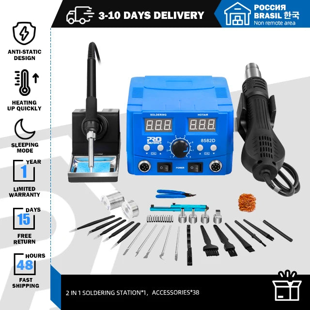 800W SMD Soldering Station Quick Heat Electric Hot Air Gun 2 in 1 Led Display Electric Soldering Iron BGA Rework Welding Station 2 in 1 Station Set5 CHINA