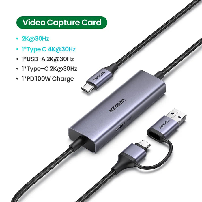 UGREEN Video Capture Card 4K HDMI to USB/USB-C Mobile Game Live broadcast Capture Card for PC Camera Live Stream Record Meeting