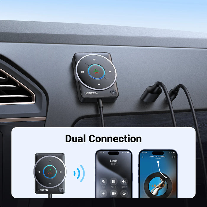 UGREEN USB Bluetooth 5.4 Car Receiver Adapter with Mics and Noise Cancellation, USB AUX Bluetooth Receiver Car Kit Stereo Audio