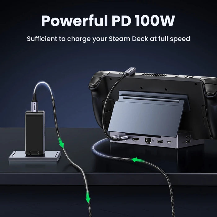 (RU ពិសេស) UGREEN Revodok Steam Deck Dock 9-in-1 USB-C ដល់ 4K60Hz 10Gbps USB-A&amp;C 1000Mbps RJ45 PD100W សម្រាប់ Game Console ROG X