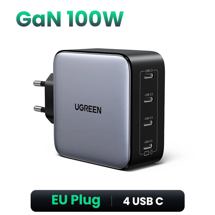 UGREEN 100W GaN Charger 5 Ports USB C Charger QC4.0 3.0 PPS សម្រាប់ Macbook Air Laptop Tablet ឧបករណ៍សាក PDFast សម្រាប់ iPhone 16 15 14 Pro