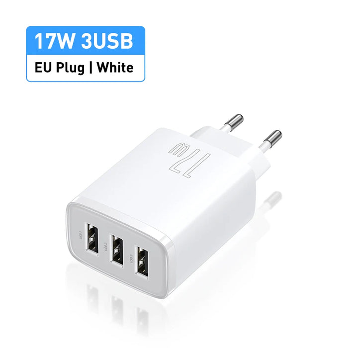 Baseus 17W USB Charger Universal Portable 3 Ports Travel Wall Adapter Portable Charger Safe Charging For iPhone Xiaomi Samsung