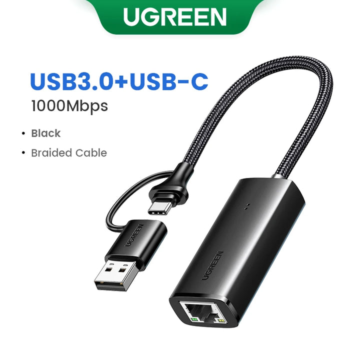 UGREEN USB Ethernet Adapter USB 3.0 Network Card to USB RJ45 Lan សម្រាប់ PC Windows 10 Xiaomi Mi Box 3/S Nintend Switch Ethernet USB