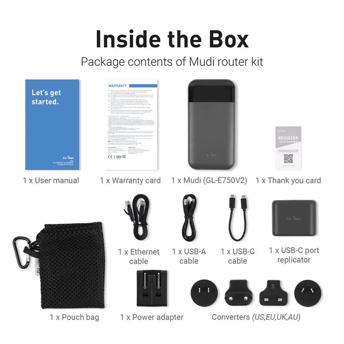 GL.iNet MUDI V2 (GL-E750V2) 750Mbps 1TB Max MicroSD with OpenWrt 4G LTE Router