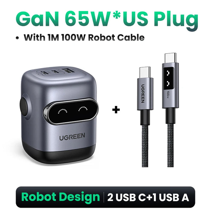 【US Plug】UGREEN 30W GaN Charger 2nd Gen Robot QC4.0 3.0 PPS PD3.0 Fast Charger For iPhone 16 15 14 Pro Max Samsung Xiaomi iPad