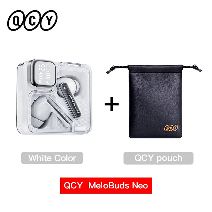 QCY MeloBuds Neo Wireless Earphones Bluetooth 5.3 LED Power Digital Display Transparent TWS Earbuds Dual-Connection Headphone