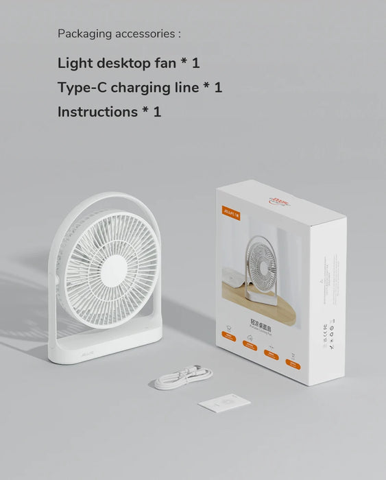JISULIFE Desktop Fan Whisper Quiet 30H Max USB Rechargeable Bedside Desk Fan Portable Table Fan 8000mAh for Bedroom Office