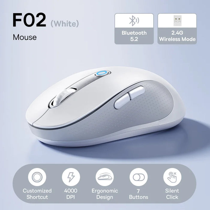 Baseus F02 Wireless Mouse Bluetooth 5.2 2.4G 4000DPI Ergonomic 7 Mute Buttons Mice for iPad MacBook Tablet Laptop Computer Mouse